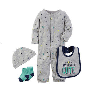 Baby Boy Preemie 4-Piece Pajama Hat Bib Socks set